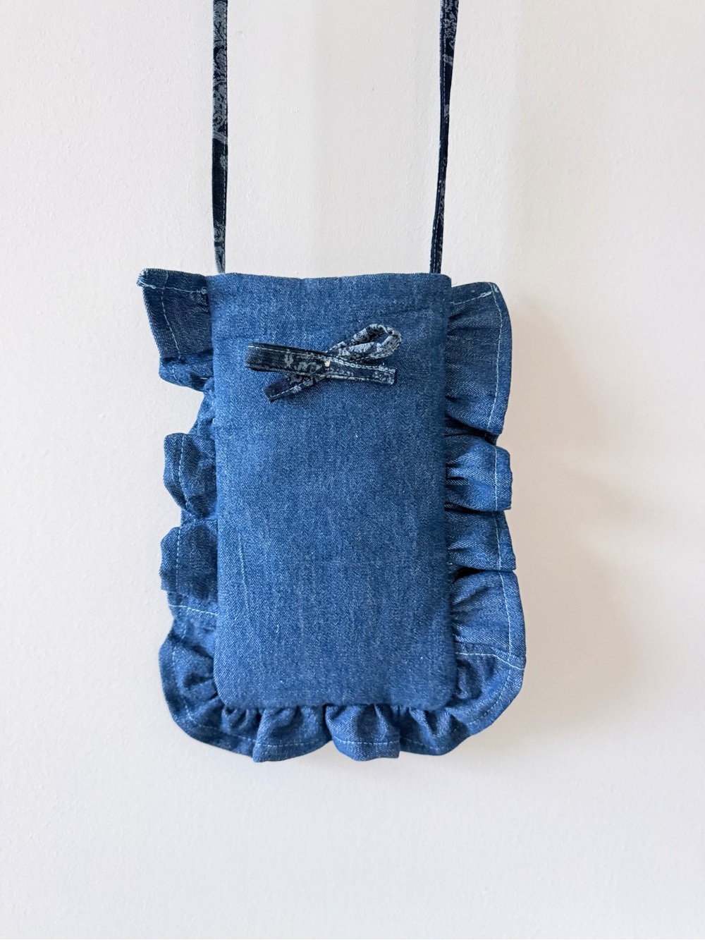 Handmade Denim Ruffle Crossbody Bag Blue Jean Bow Cottagecore Y2K - Picture 3 of 10